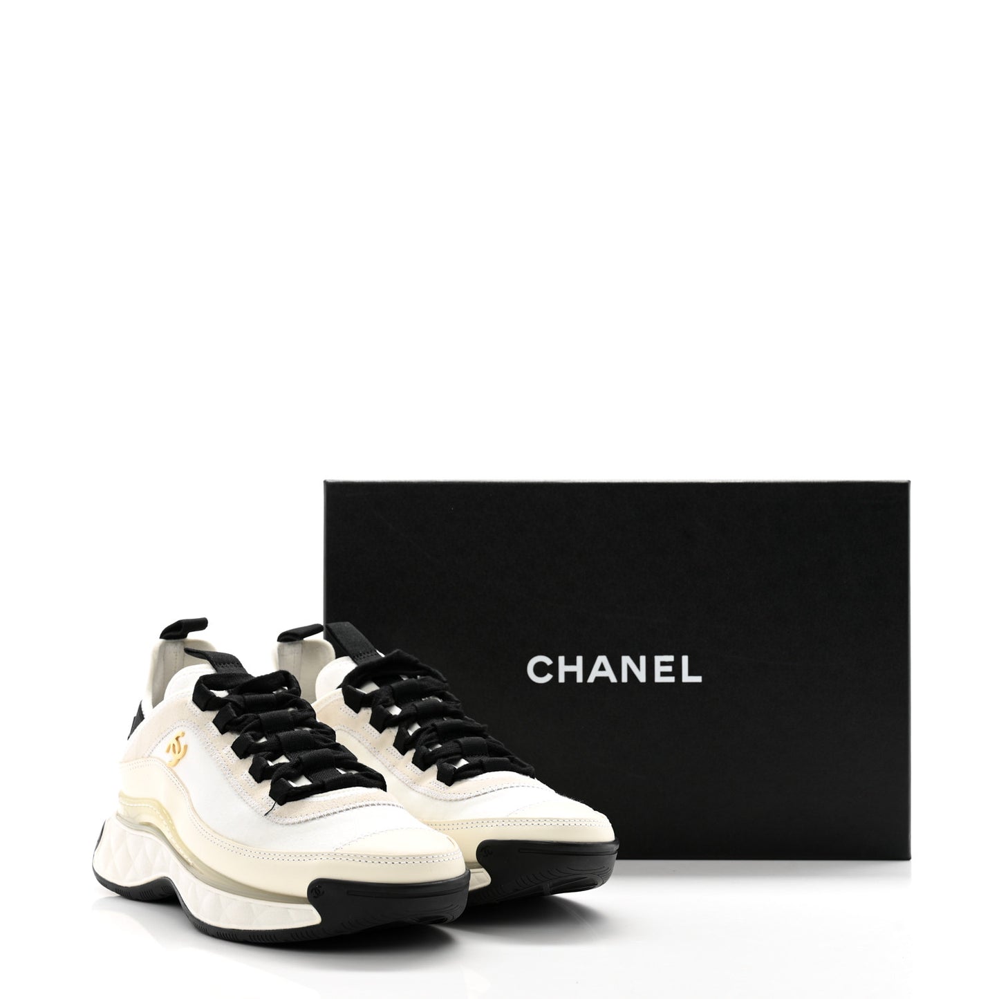 Velvet Calfskin Mixed Fibers CC Sneakers 37 Ivory Black