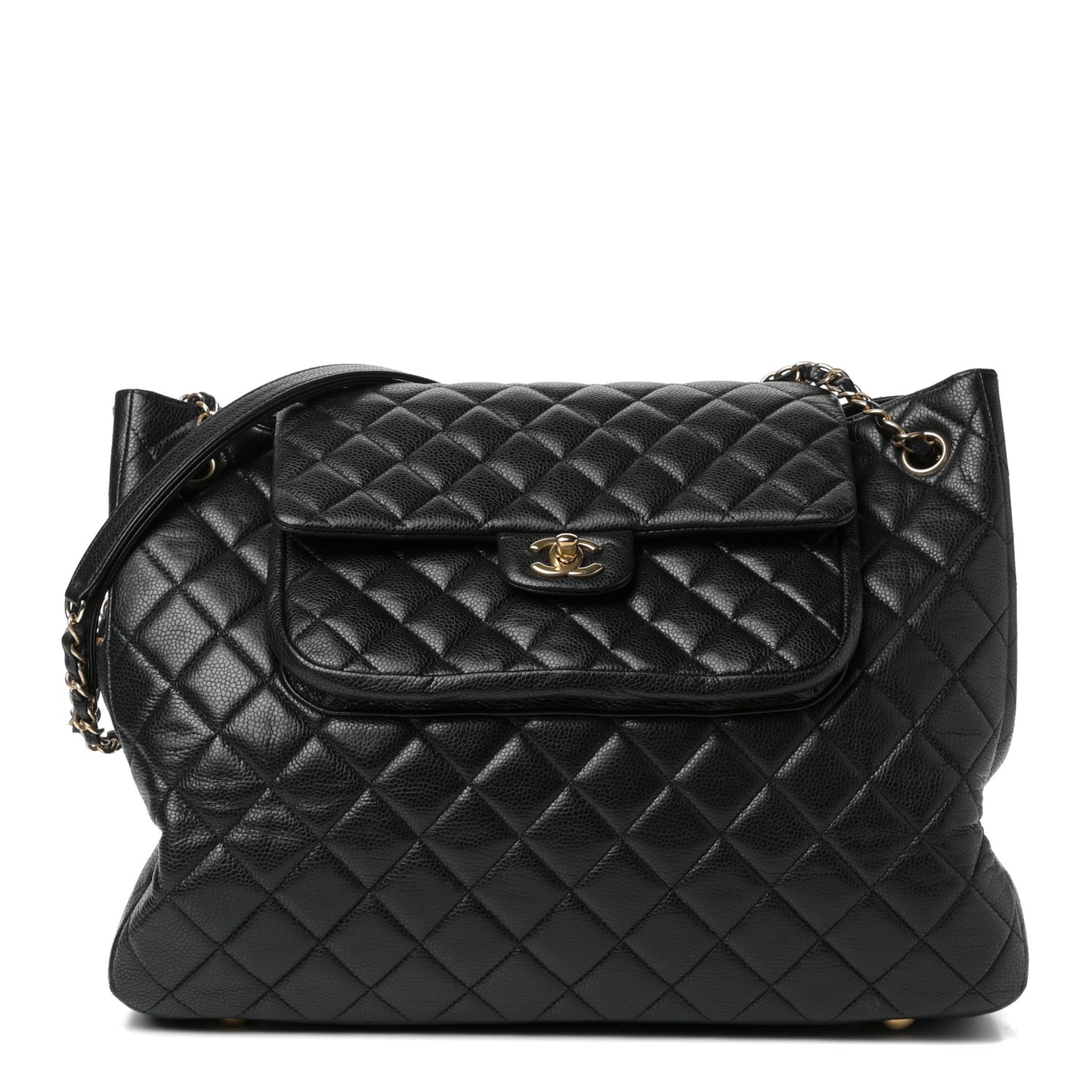 Caviar Quilted Flap Tote Black