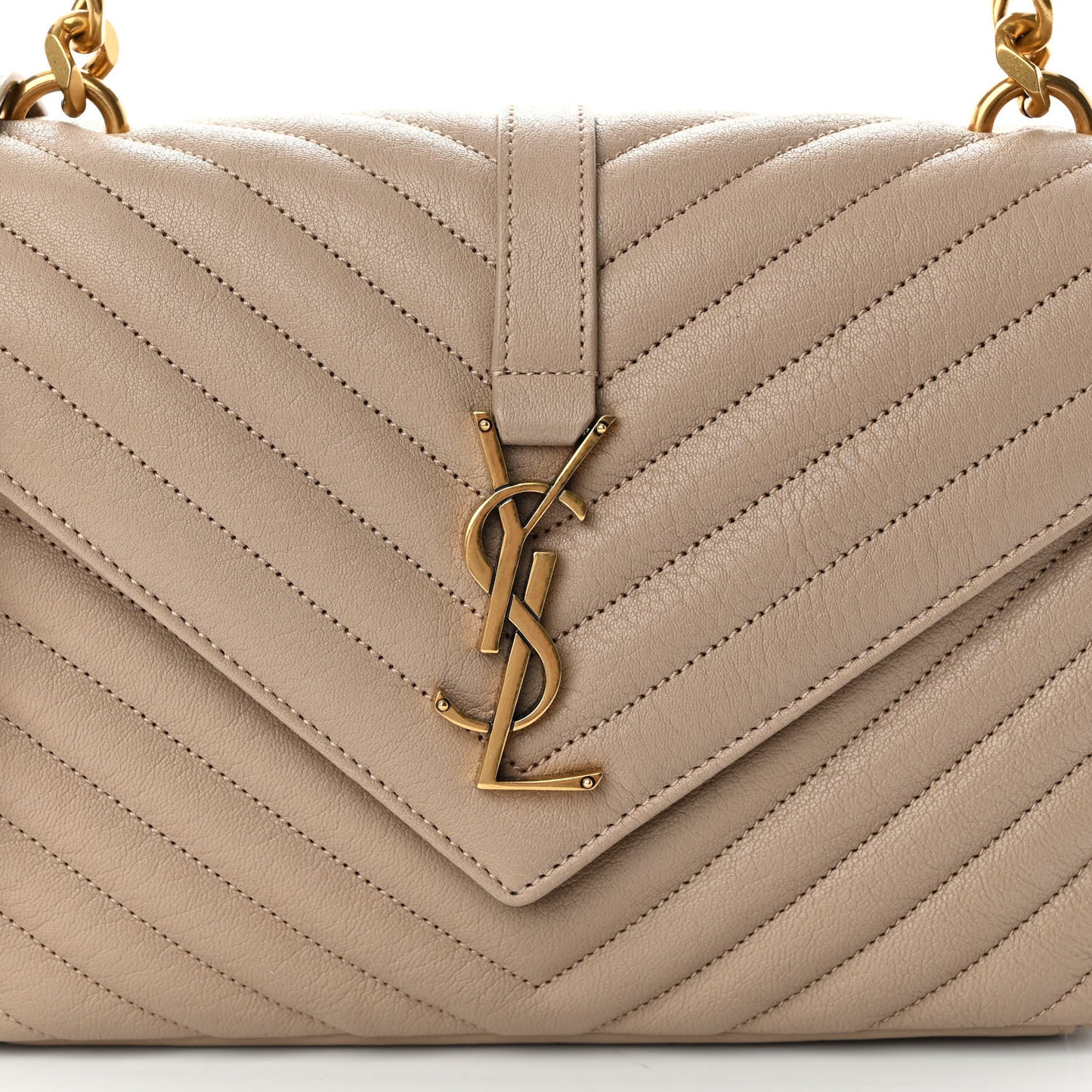 Sheepskin Matelasse Chevron Monogram Medium College Bag Dark Beige