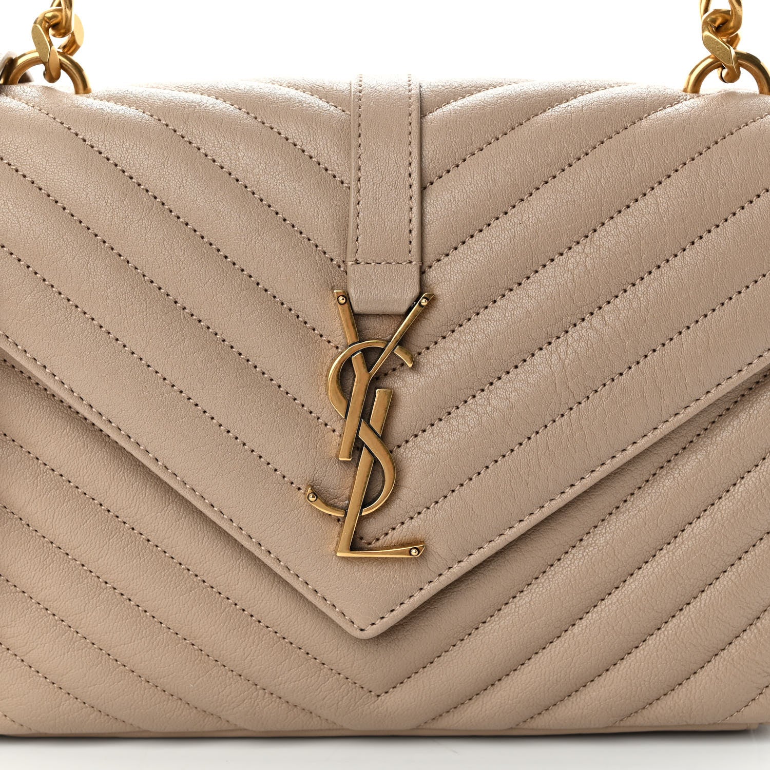 Saint Laurent Sheepskin Matelasse Chevron Monogram Medium College Bag Dark Beige 8 of 10