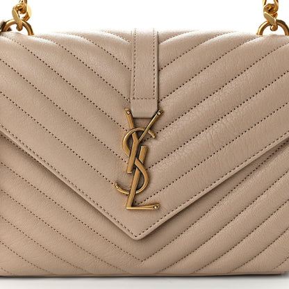 Saint Laurent Sheepskin Matelasse Chevron Monogram Medium College Bag Dark Beige 8 of 10
