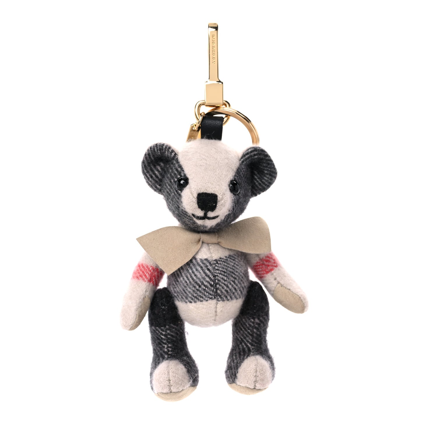 Cashmere Calfskin Thomas Bow Tie Teddy Bear Keychain Charm Archive Beige