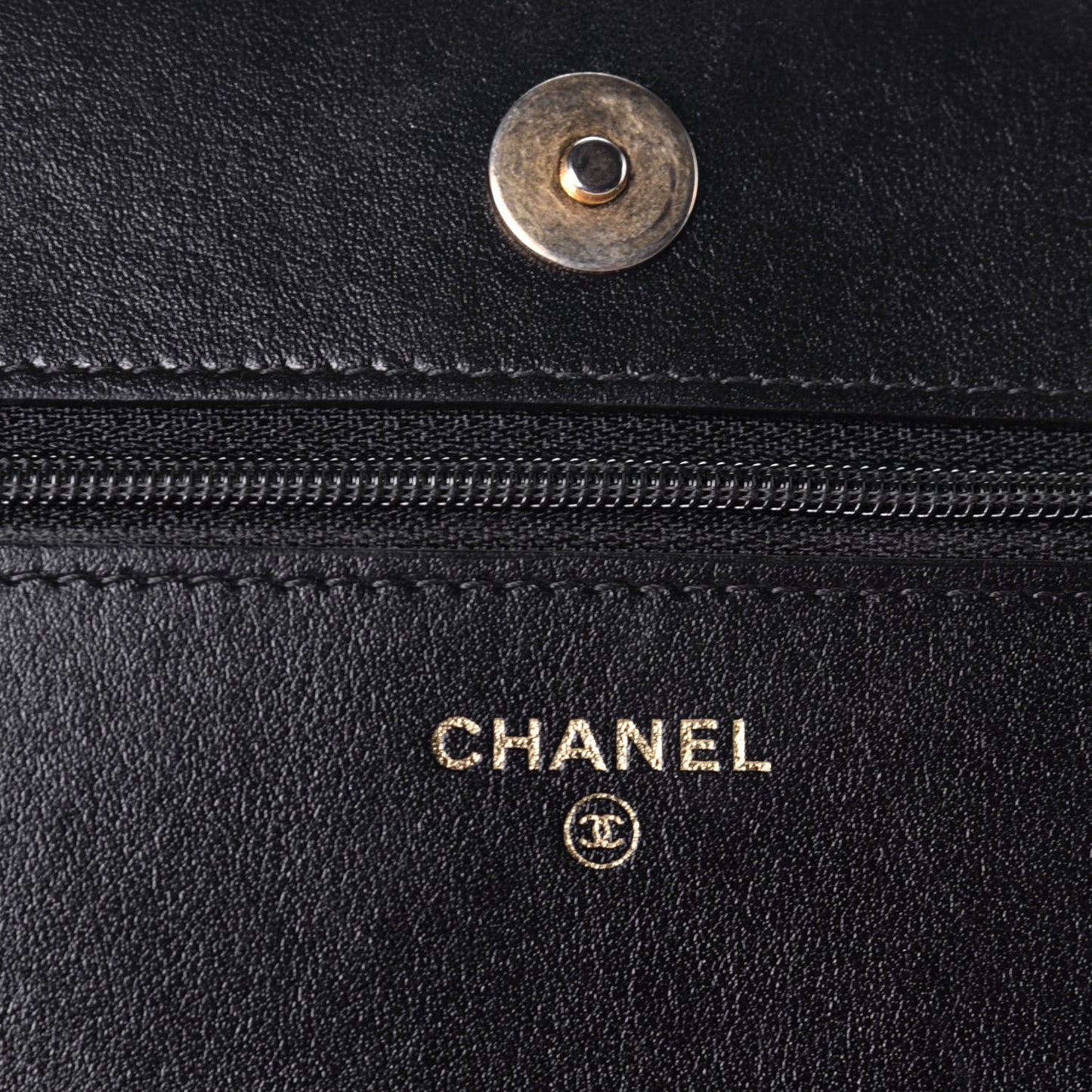 Shiny Crumpled Calfskin Quilted Chanel 19 Wallet On Chain WOC Black