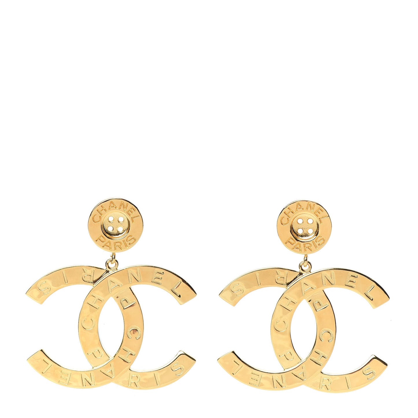 Metal Large Paris Button Earrings Gold