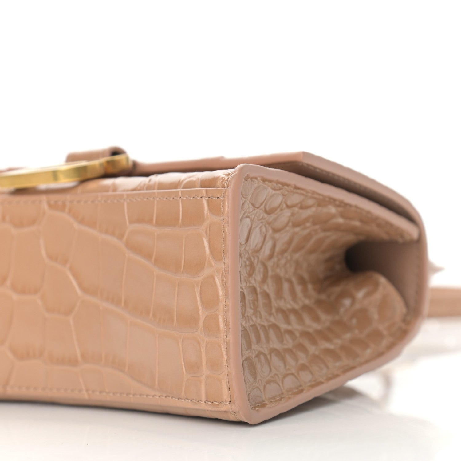 Balenciaga Shiny Calfskin Crocodile Embossed Hourglass Top Handle Bag XS Nude Beige 10 of 11
