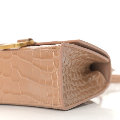 Balenciaga Shiny Calfskin Crocodile Embossed Hourglass Top Handle Bag XS Nude Beige 10 of 11