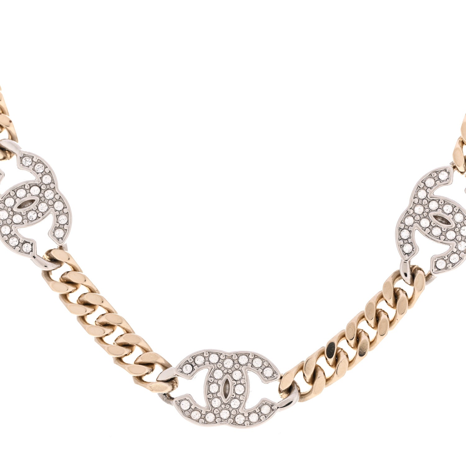 Chanel Crystal Chain CC Link Choker Gold Silver 4 of 7