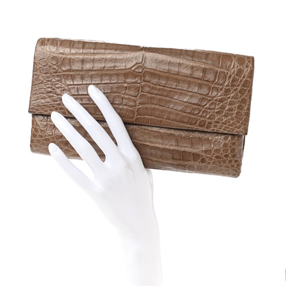 Nancy Gonzalez Crocodile Flap Clutch Wallet Taupe 2 of 9