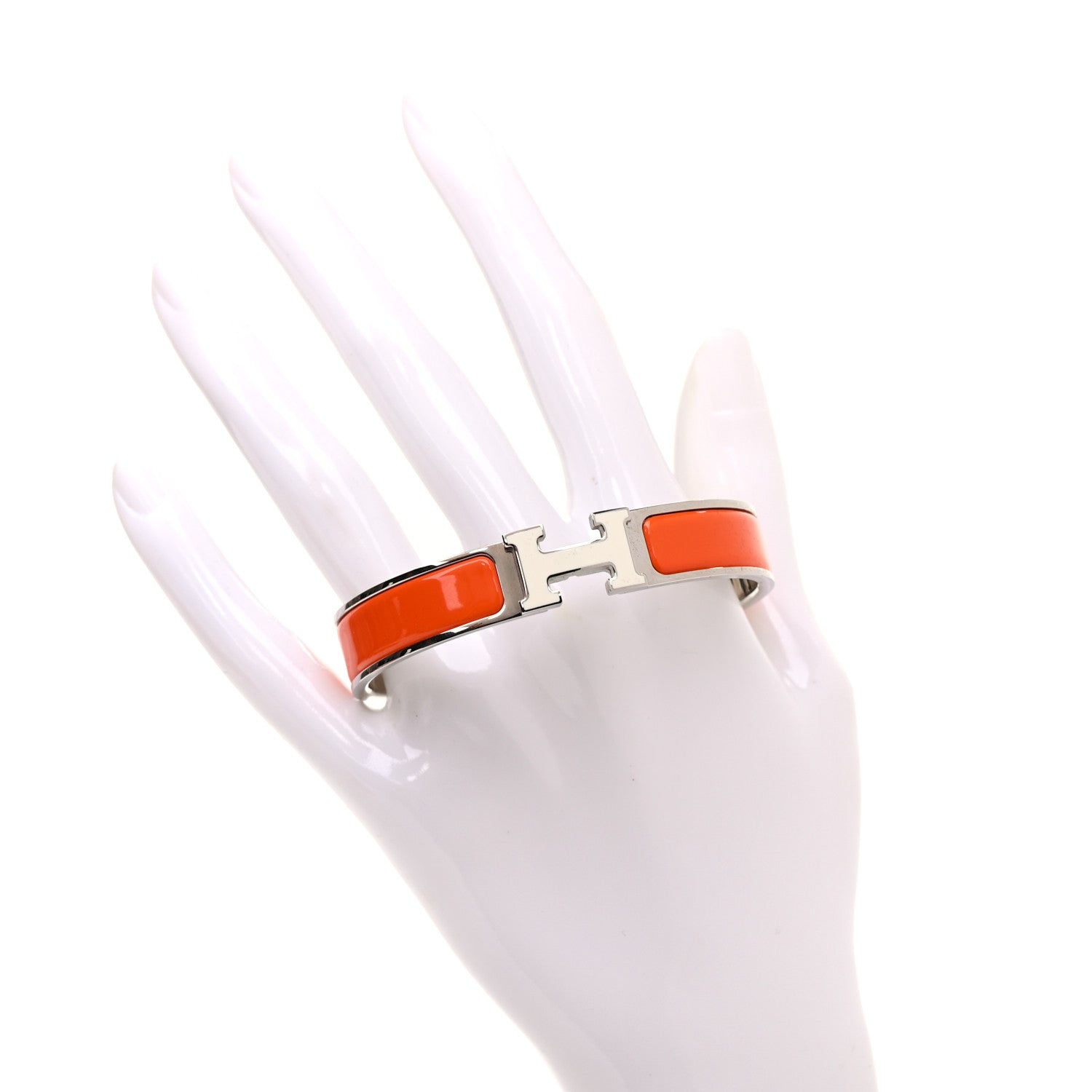 Hermes Enamel Narrow Clic Clac H Bracelet GM Orange White 2 of 4