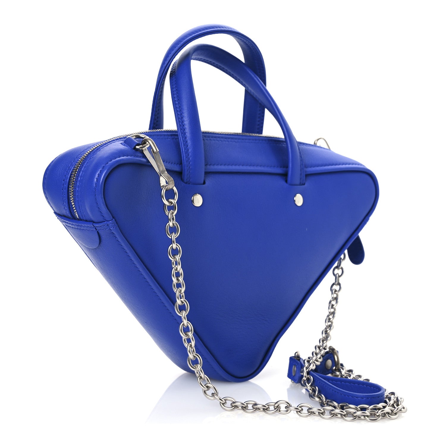 Balenciaga Shiny Day Calfskin Logo XS Triangle Chain Duffle Bleu Roi White 3 of 12