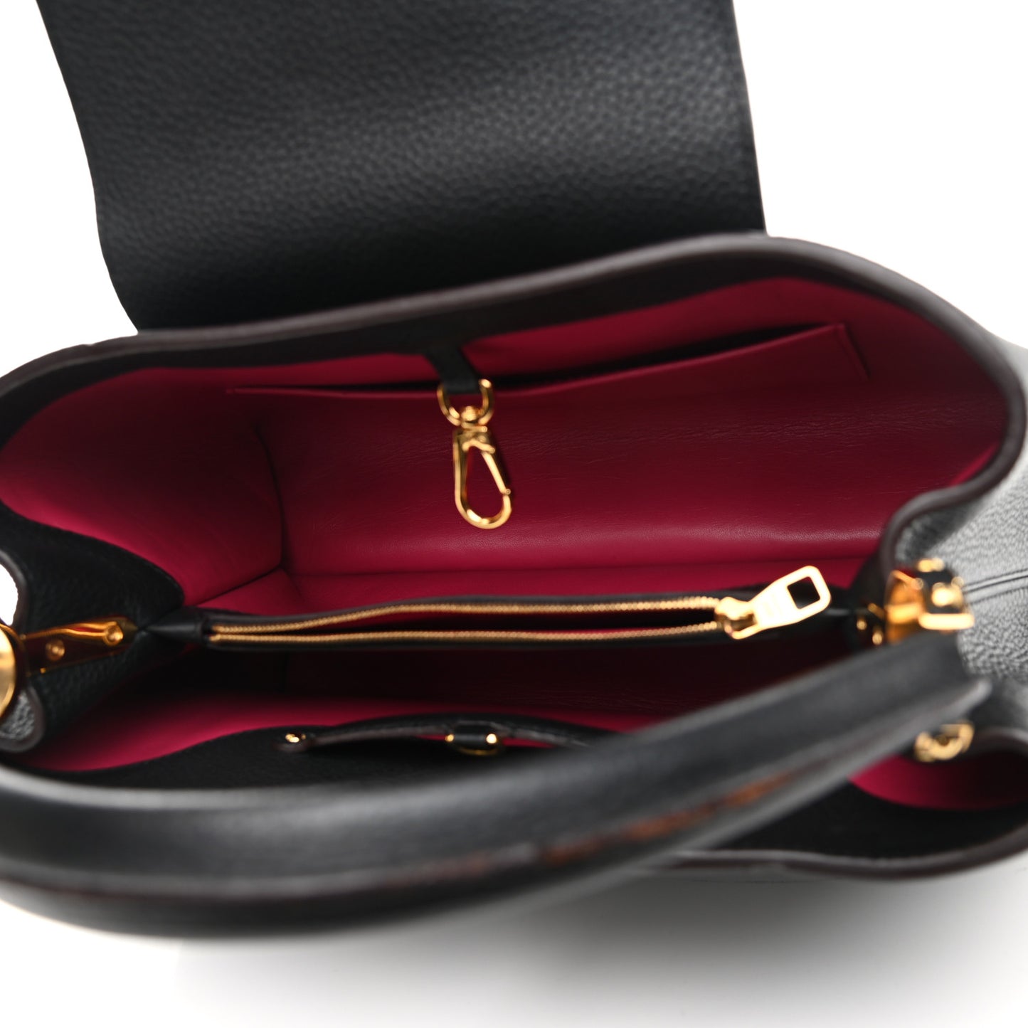 Taurillon Capucines MM Black Fuchsia