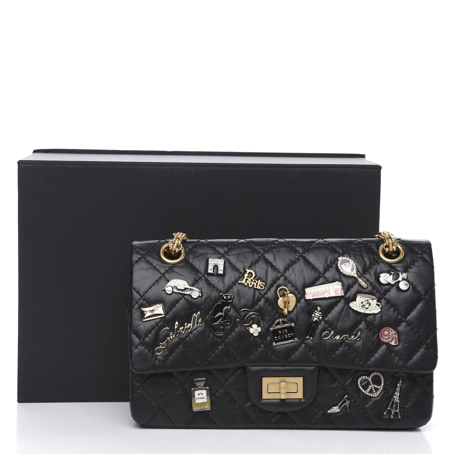 Aged Calfskin Lucky Charms 2.55 Reissue 225 Flap Black