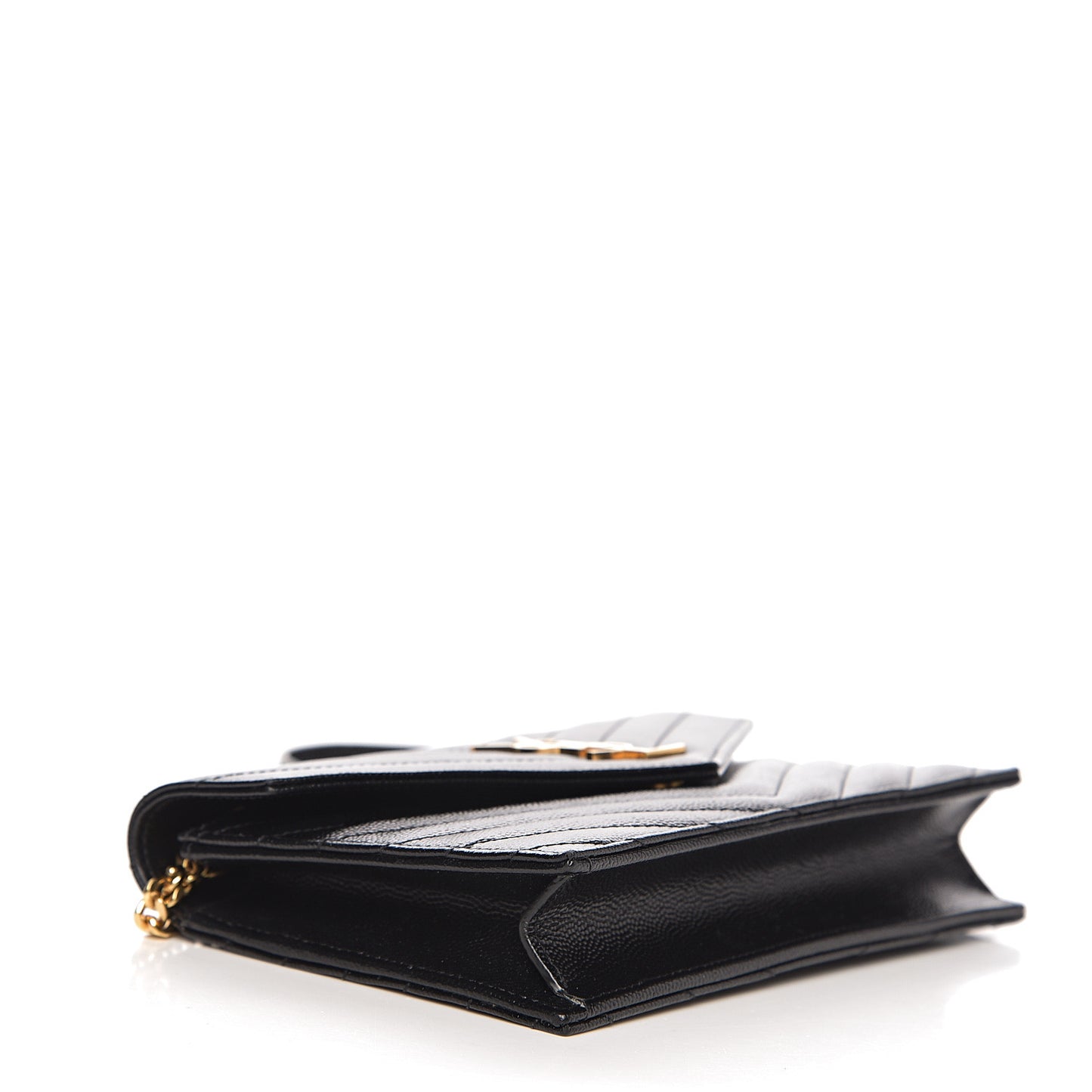 Grain De Poudre Matelasse Chevron Monogram Envelope Chain Wallet Black