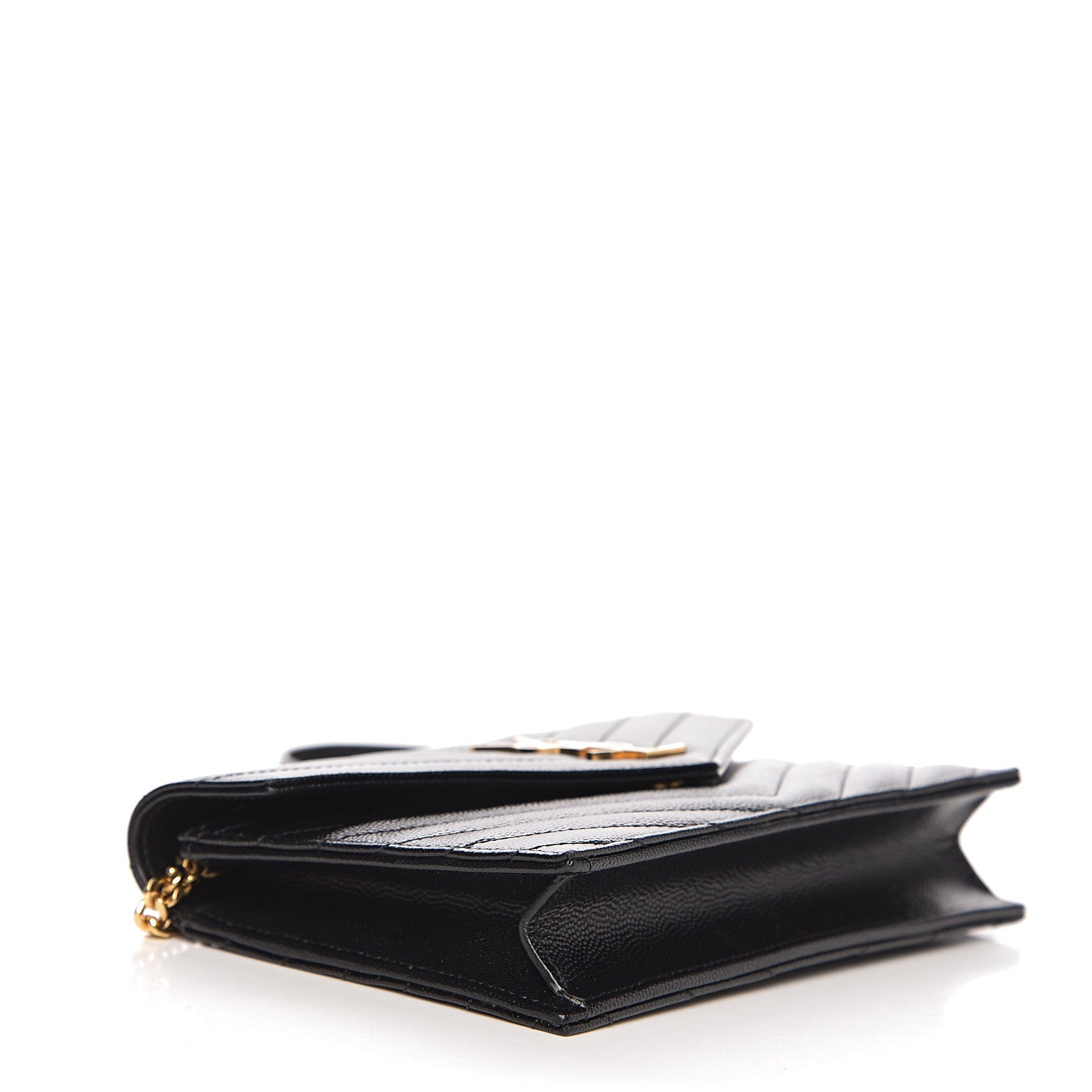 Saint Laurent Grain De Poudre Matelasse Chevron Monogram Envelope Chain Wallet Black 3 of 10