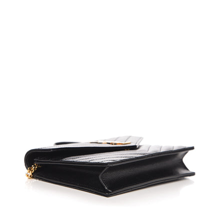 Saint Laurent Grain De Poudre Matelasse Chevron Monogram Envelope Chain Wallet Black 3 of 10