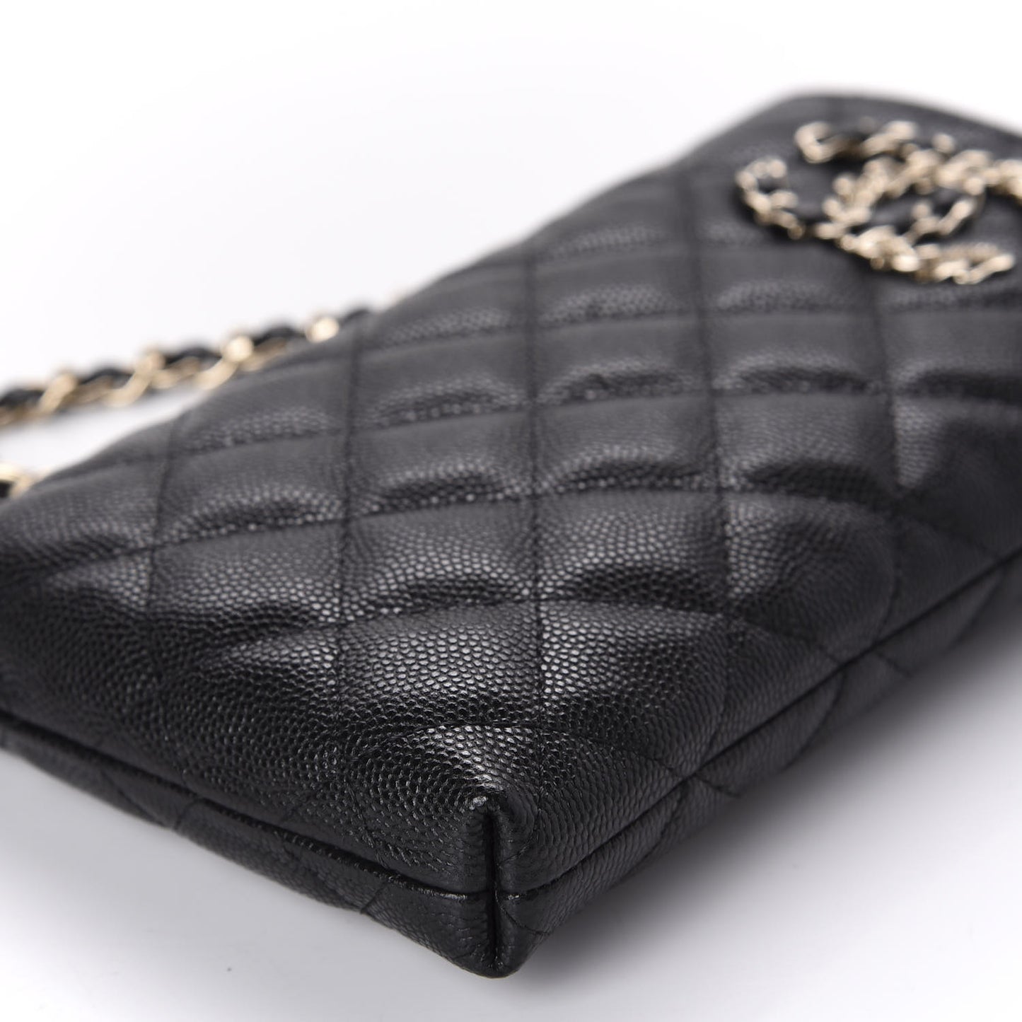 Caviar Quilted French New Wave Phone Holder With Chain Black