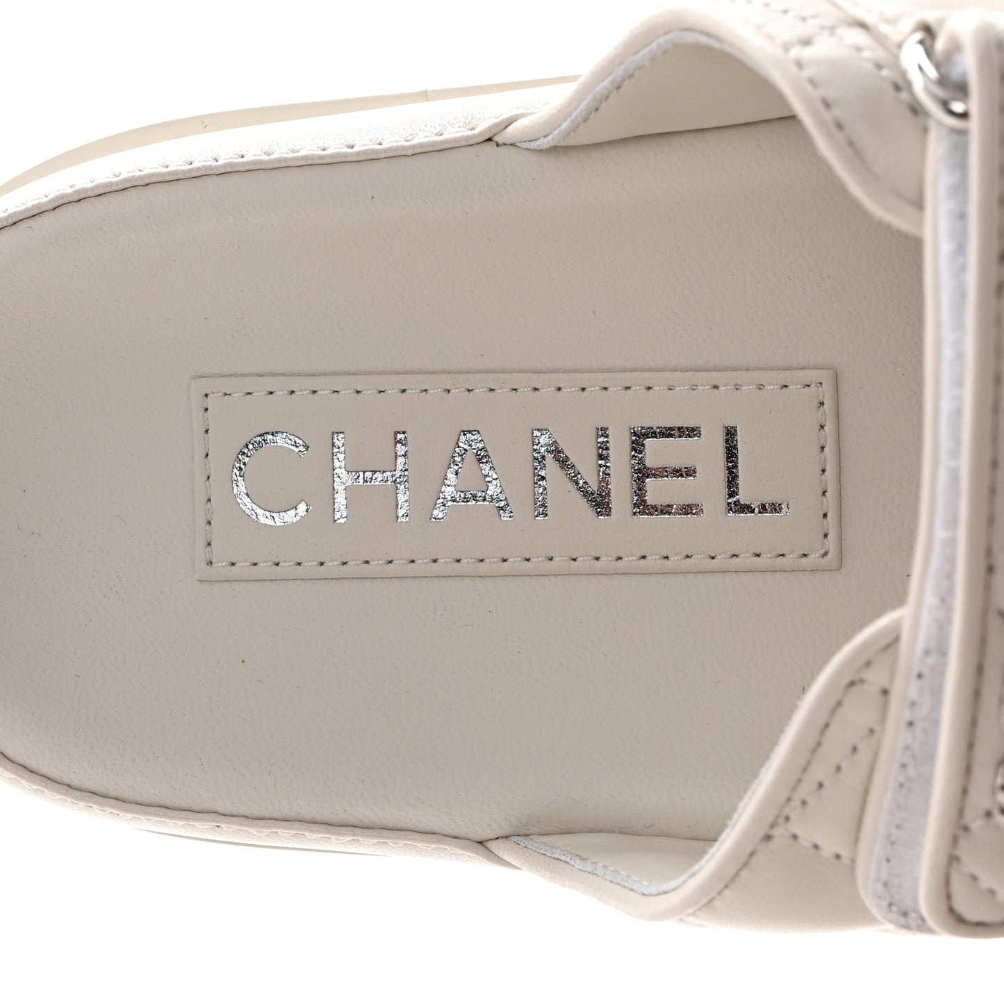 Lambskin Quilted Velcro Dad Chain CC Slide Sandals 36 White