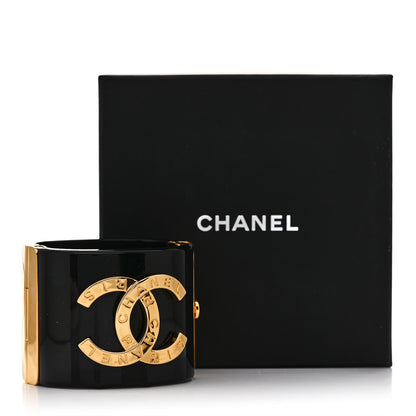 Chanel Resin CC Paris Button Cuff Bracelet Black Gold 5 of 5