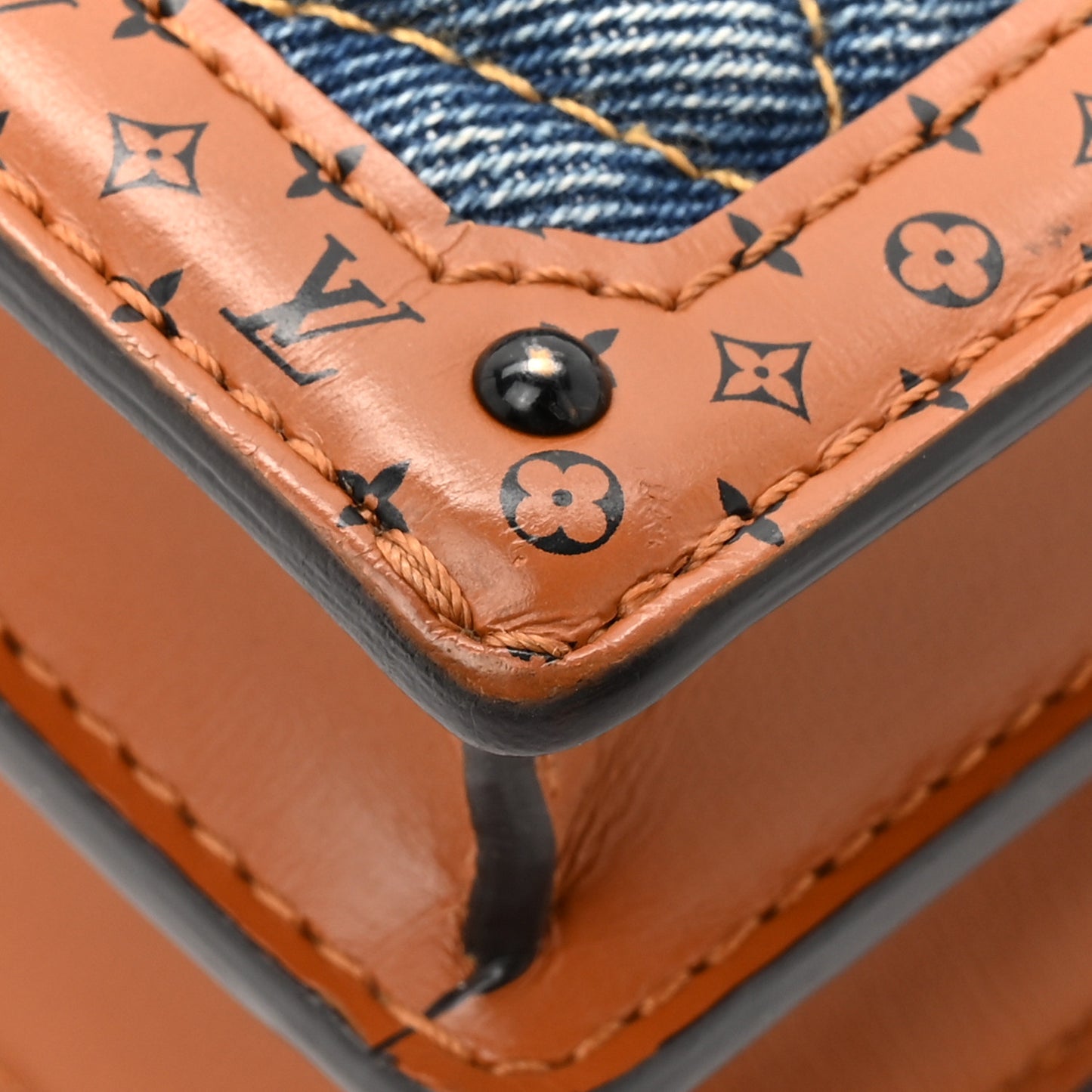 Denim Calfskin Malletage Trunk Clutch Light Blue
