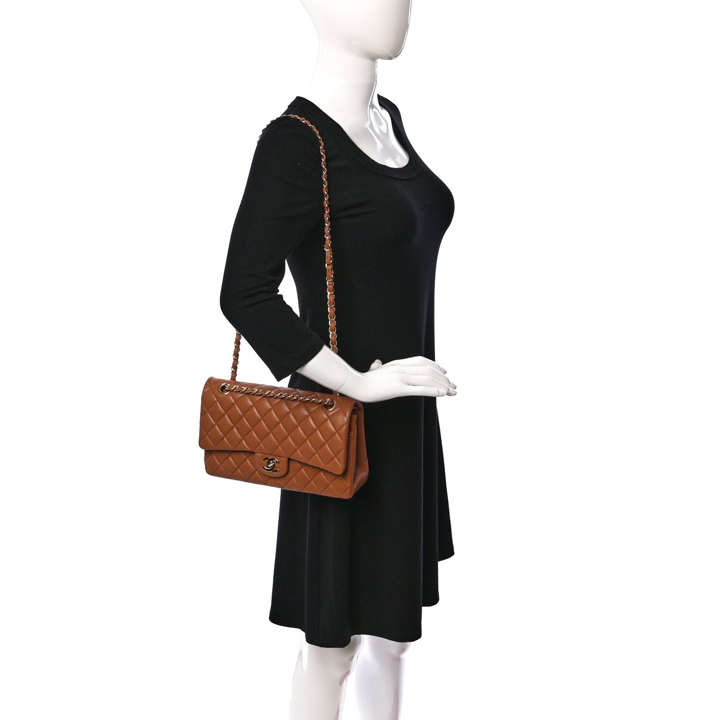 Lambskin Quilted Medium Double Flap Brown