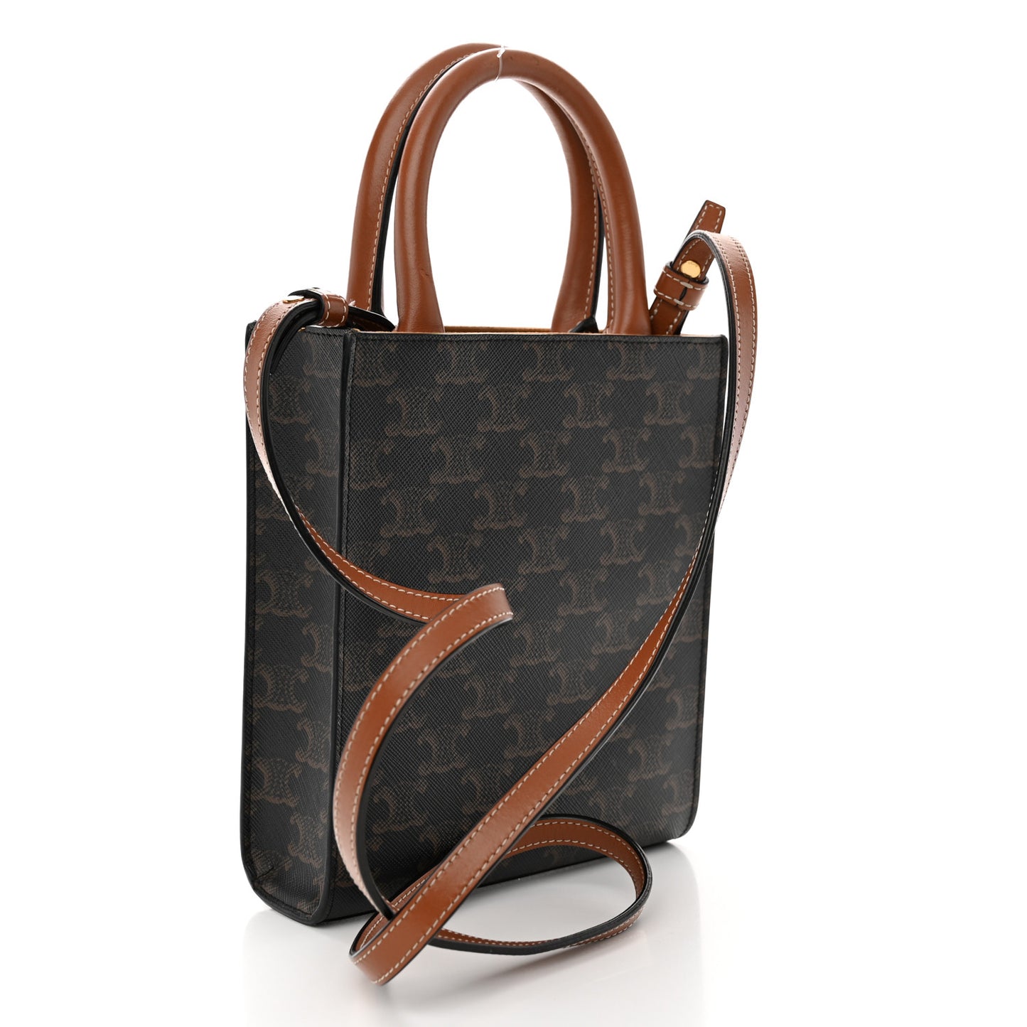 Triomphe Canvas Calfskin Mini Vertical Cabas Tan