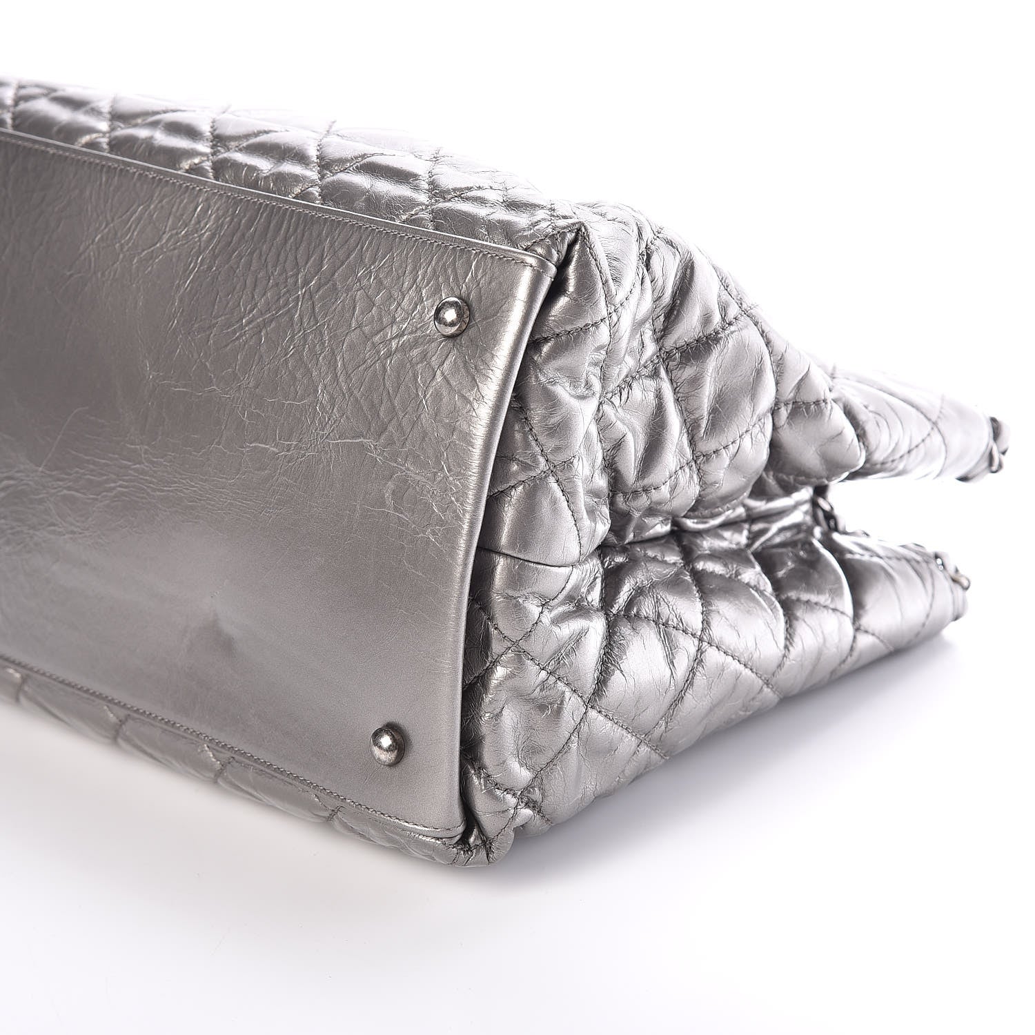 Chanel Metallic Aged Calfskin Quilted Small Chain Me Tote Silver 9 of 10