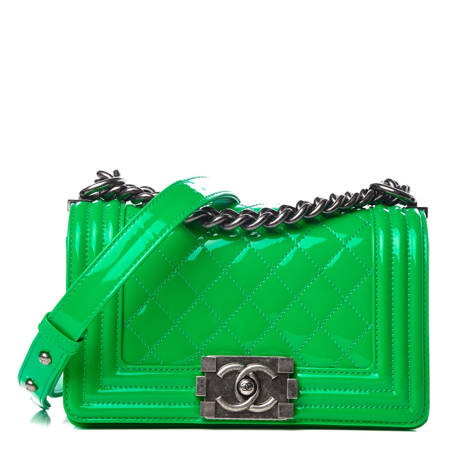 Patent Quilted Small Boy Flap Green