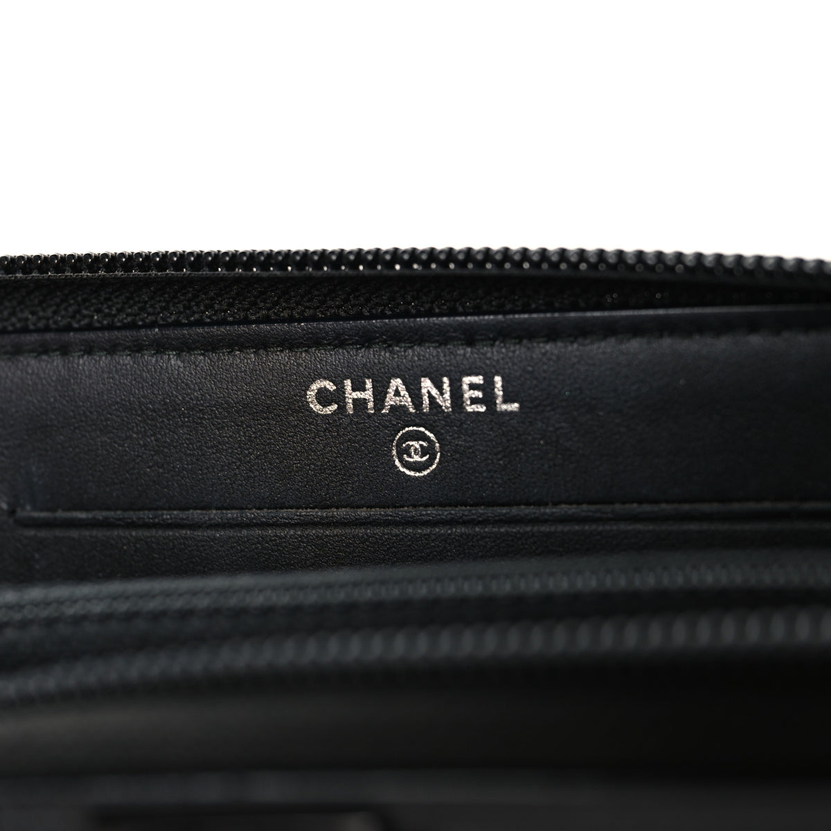 Chanel Calfskin Painted Chevron Embossed Small Boy Zip Wallet Black 6 of 8