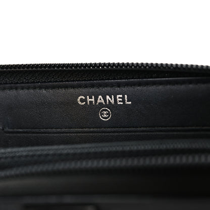 Chanel Calfskin Painted Chevron Embossed Small Boy Zip Wallet Black 6 of 8