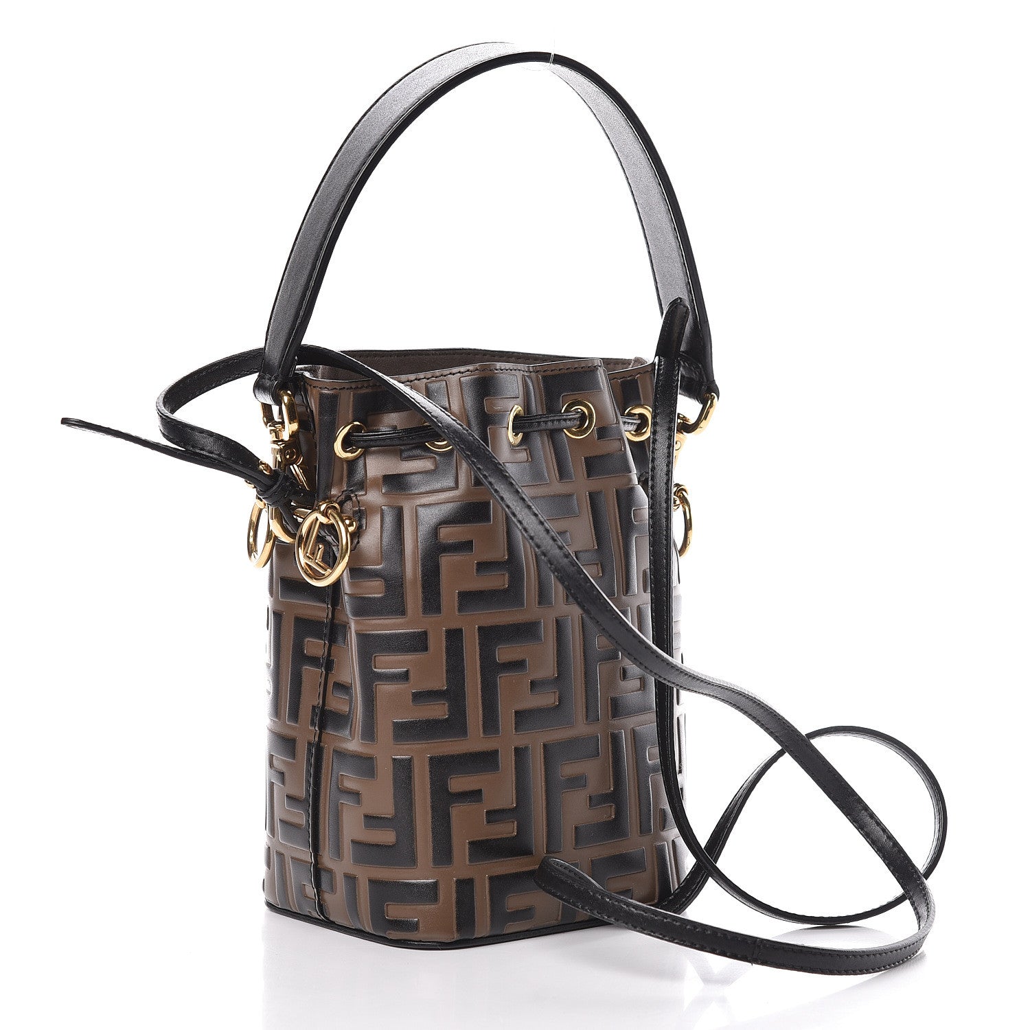 Fendi Vitello Liberty F is Fendi Bi-Color FF 1974 Embossed Mini Mon Tresor Bucket Bag Maya Black 4 of 11