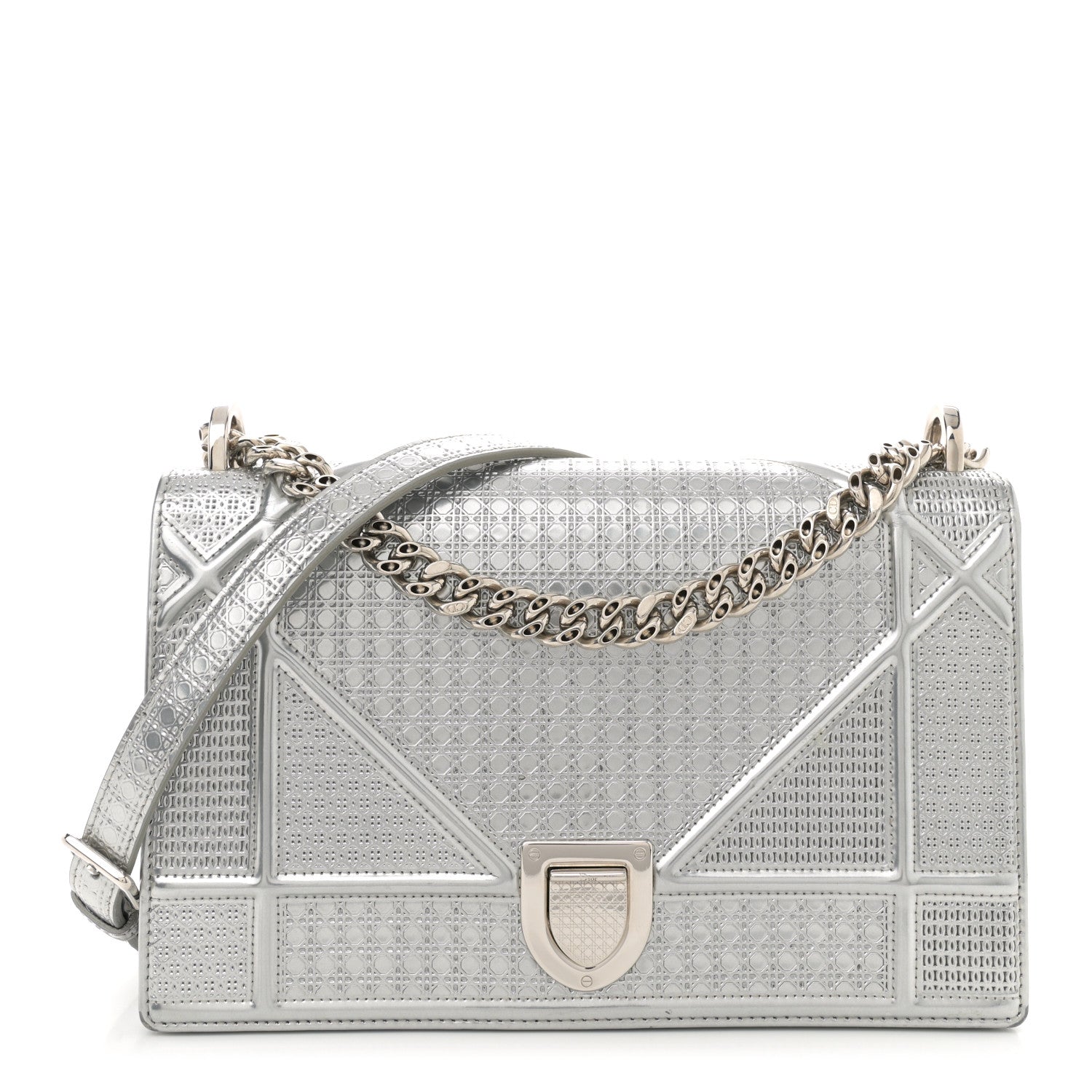 Christian Dior Metallic Patent Micro-Cannage Medium Diorama Flap Bag Silver 1 of 13