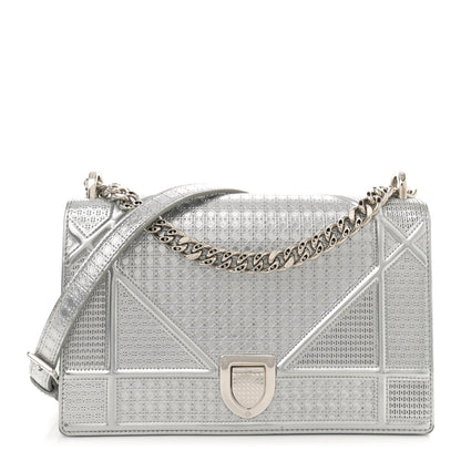 Christian Dior Metallic Patent Micro-Cannage Medium Diorama Flap Bag Silver 1 of 13