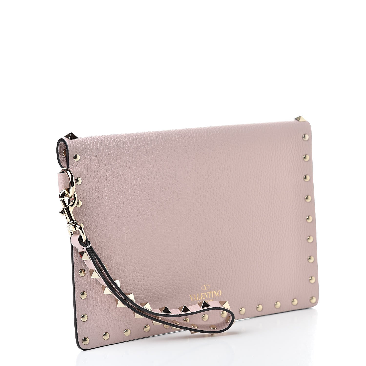 Valentino Garavani Pebbled Calfskin Medium Rockstud Envelope Flat Wristlet Pouch Water Rose 3 of 8
