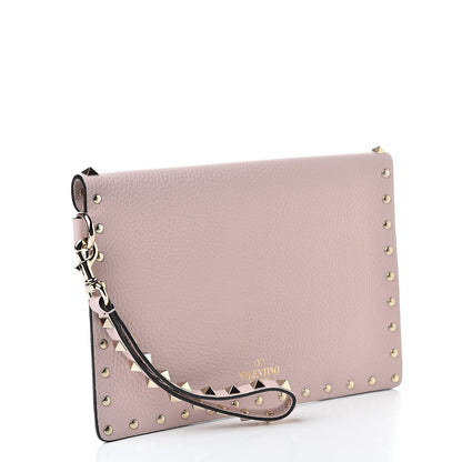 Valentino Garavani Pebbled Calfskin Medium Rockstud Envelope Flat Wristlet Pouch Water Rose 3 of 8