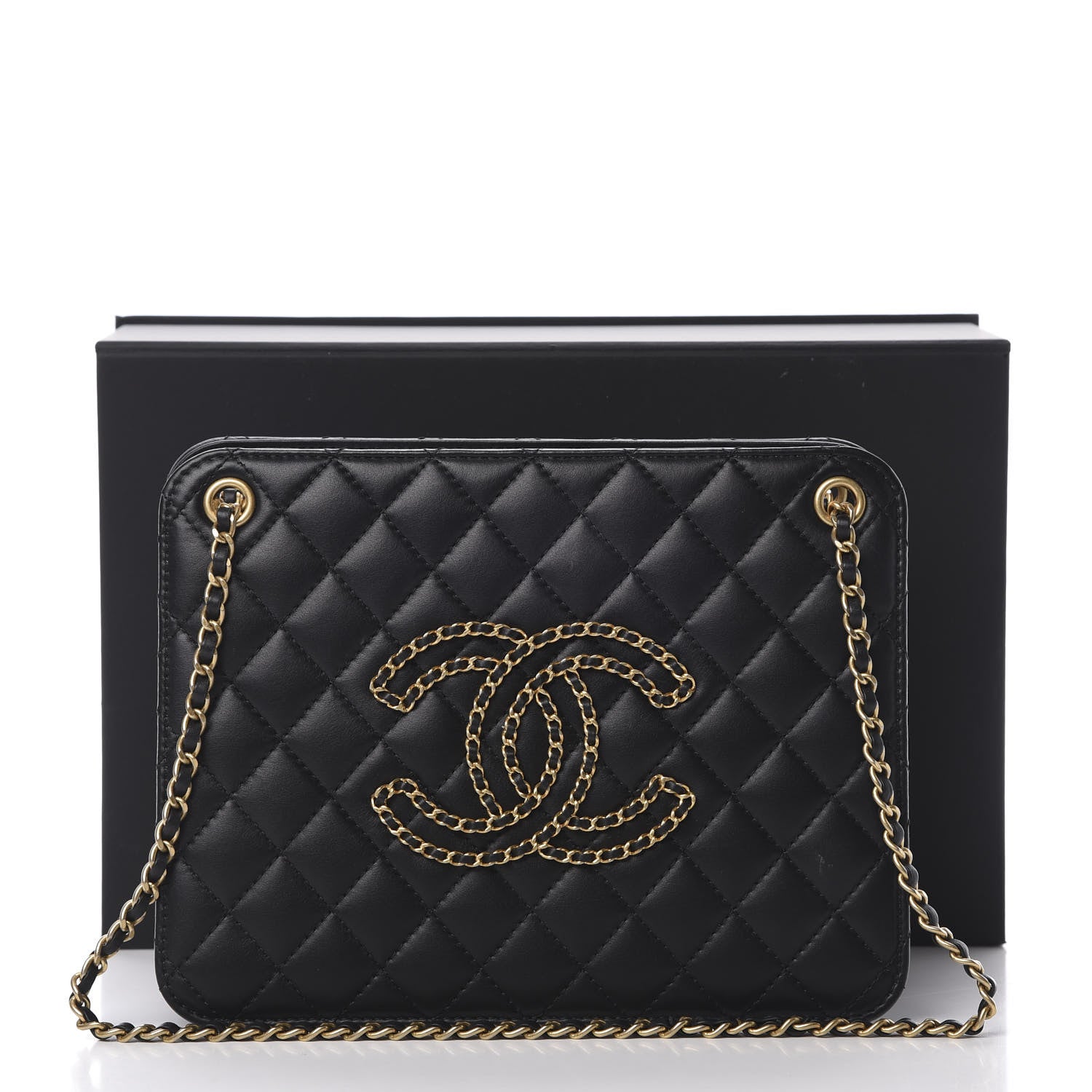Chanel Calfskin Quilted CC Chain Accordion Tote Black 16 of 16