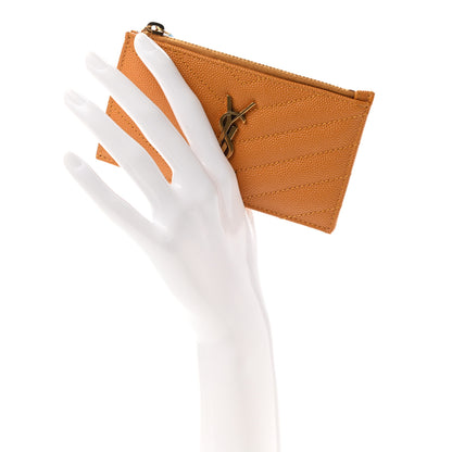 Saint Laurent Monogram Grain de Poudre 5 Fragments Zip Pouch Card Holder Orange 2 of 6