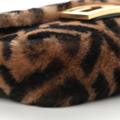 Fendi Shearling Vitello Dolce Macro FF 1974 Mini Baguette Tobacco Black 10 of 11