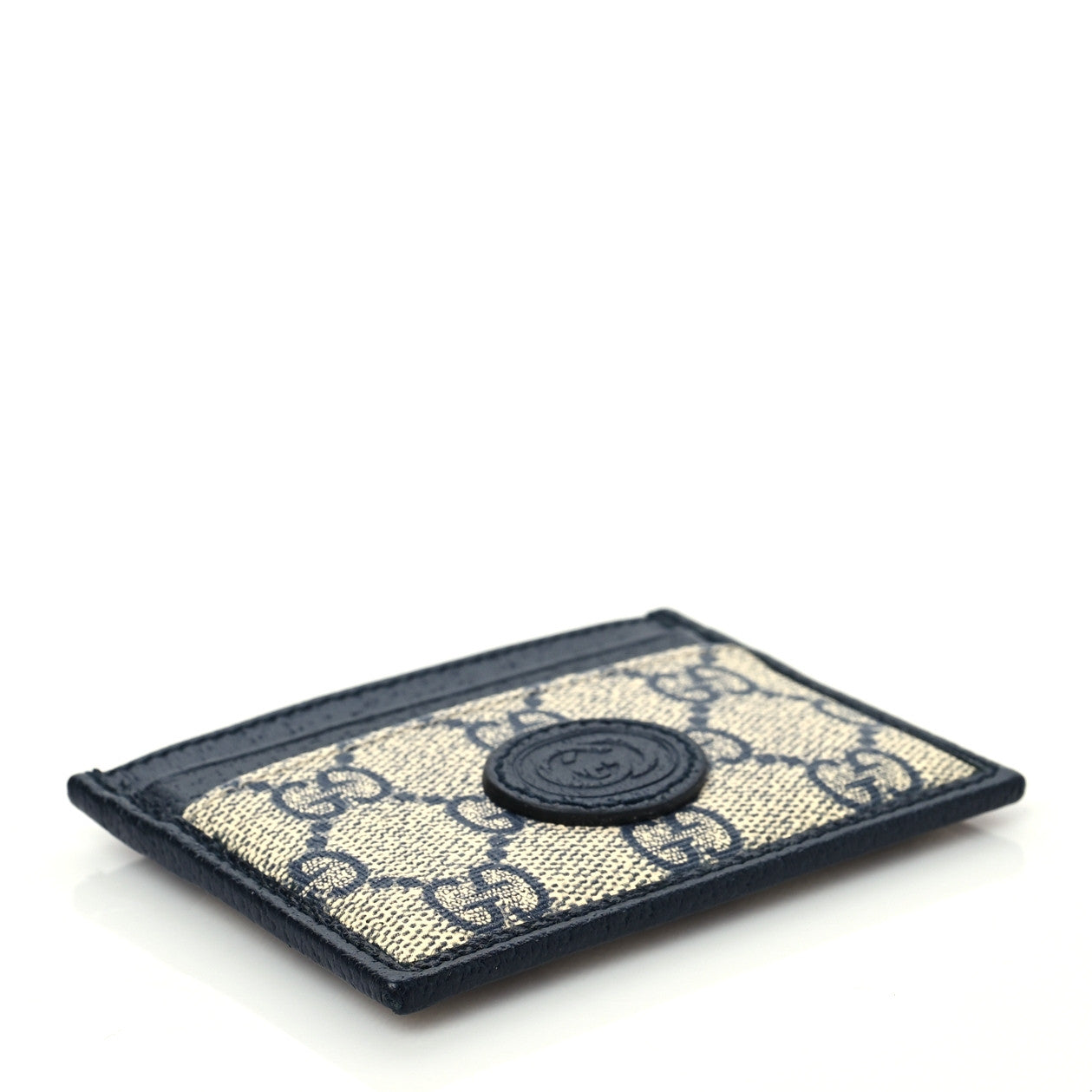 Gucci GG Supreme Monogram Textured Dollar Calfskin Retro Interlocking G Card Holder Beige Blue 4 of 7