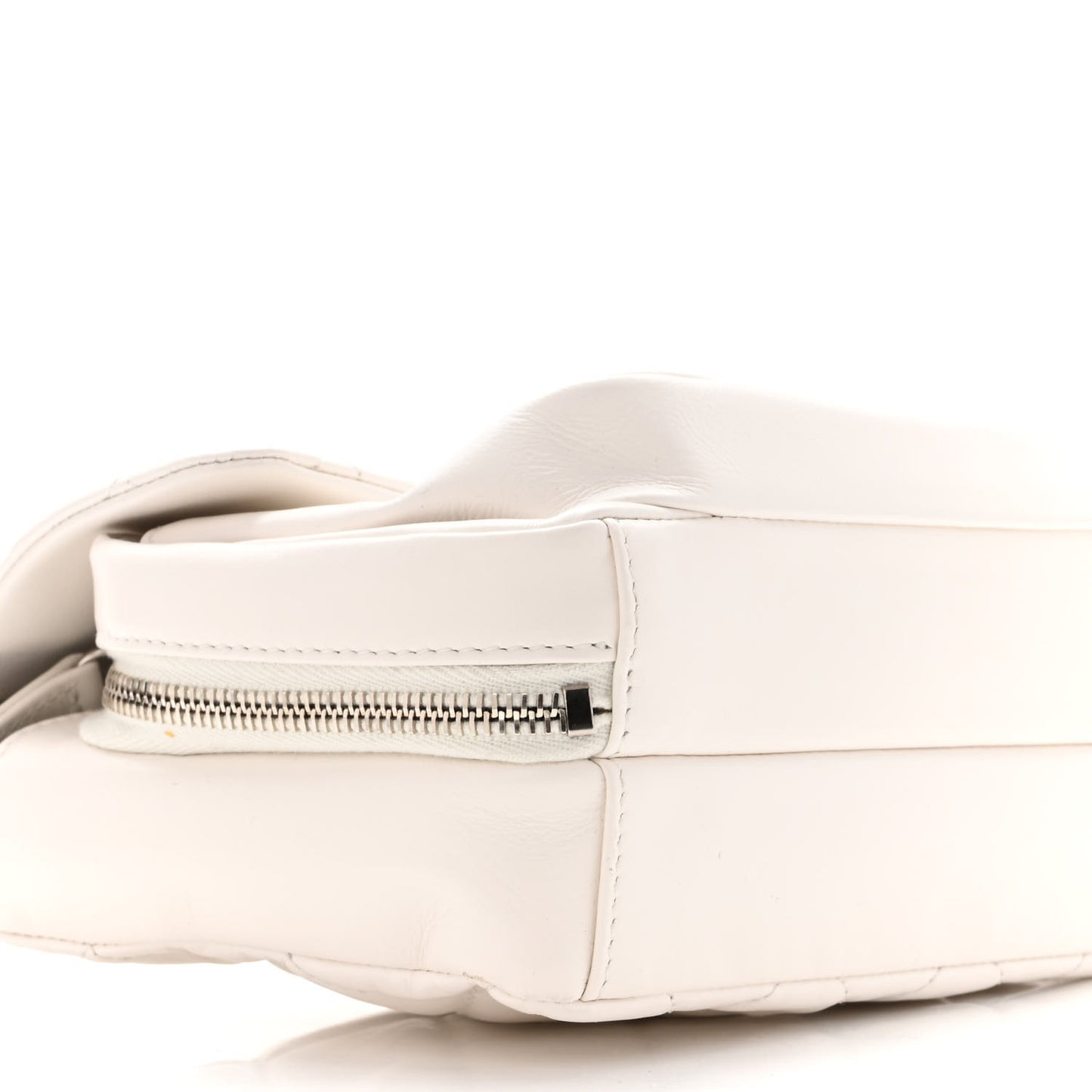 Aged Calfskin Quilted Express Zip Around Flap White