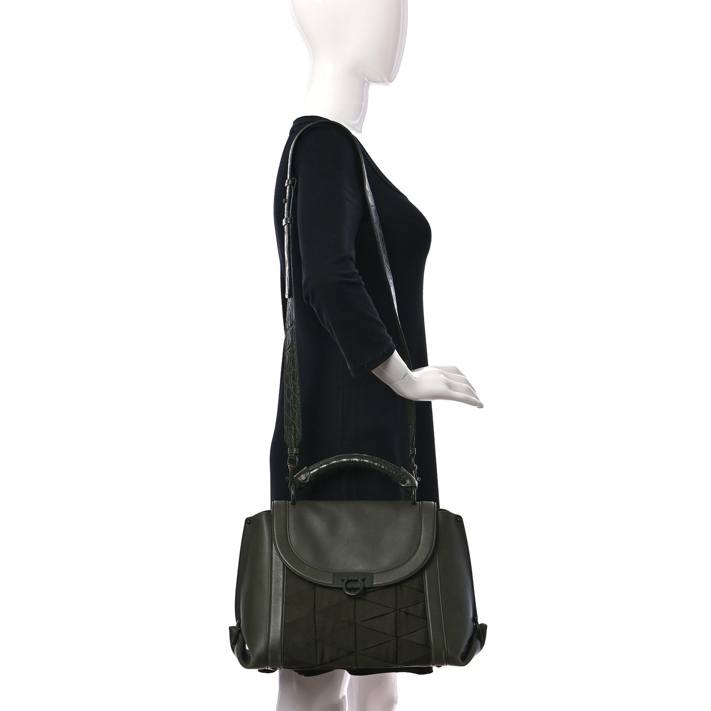 Calfskin Alligator Pleated Soft Sofia Satchel Green