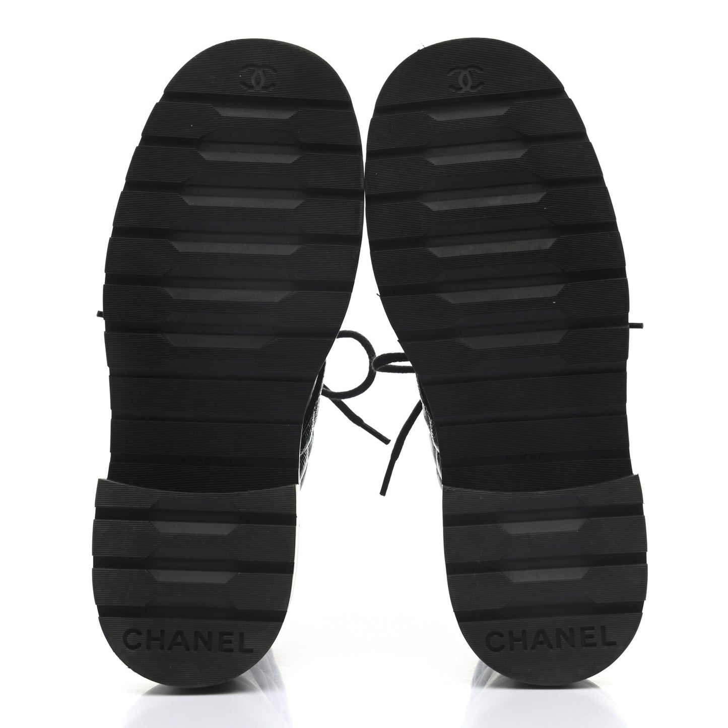 Shiny Calfskin Quilted Lace Up Combat Boots 35 Black