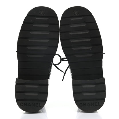 Chanel Shiny Calfskin Quilted Lace Up Combat Boots 35 Black 5 of 12