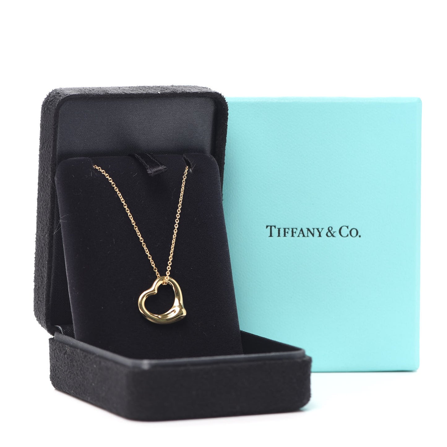 18K Yellow Gold 16mm Elsa Peretti Open Heart Pendant Necklace