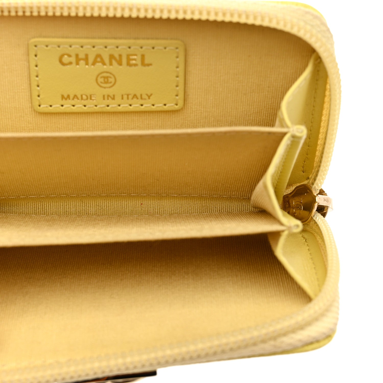 Chanel Caviar Chevron Quilted Boy Zip Around Coin Purse Wallet Yellow 5 of 7
