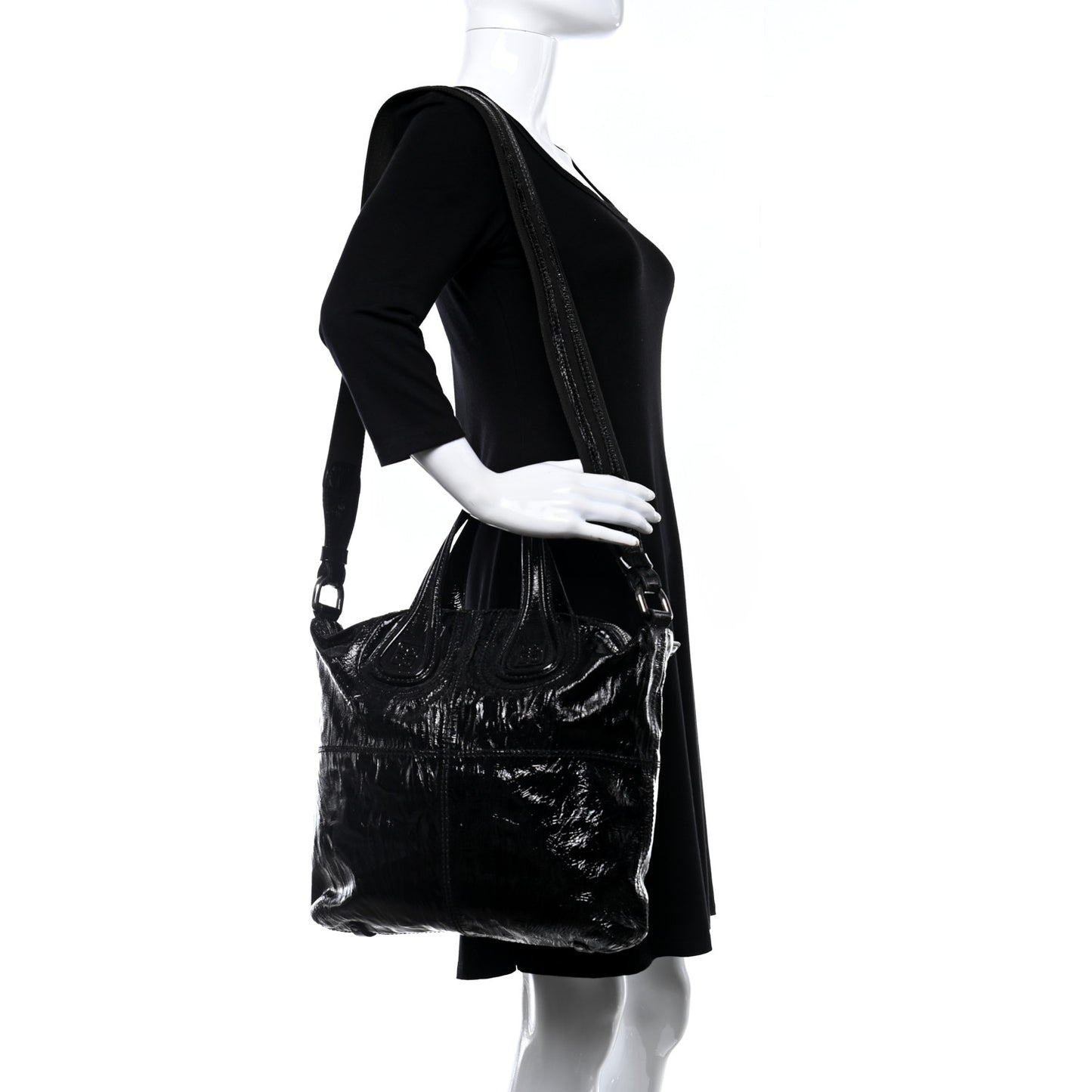 Crinkled Patent Calfskin Medium Nightingale Black