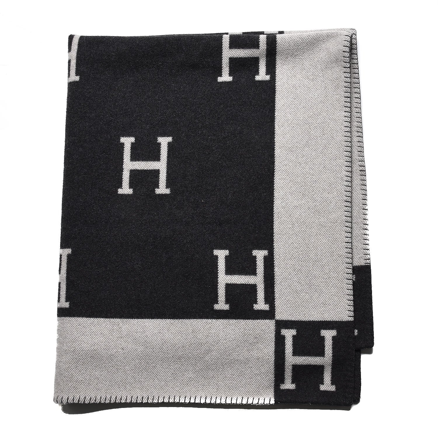 Hermes Wool Cashmere Avalon Blanket Ecru Gris Fonce 1 of 4