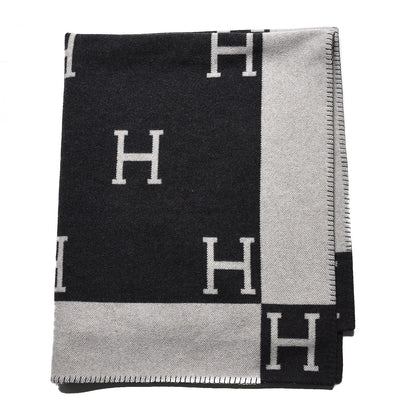 Hermes Wool Cashmere Avalon Blanket Ecru Gris Fonce 1 of 4