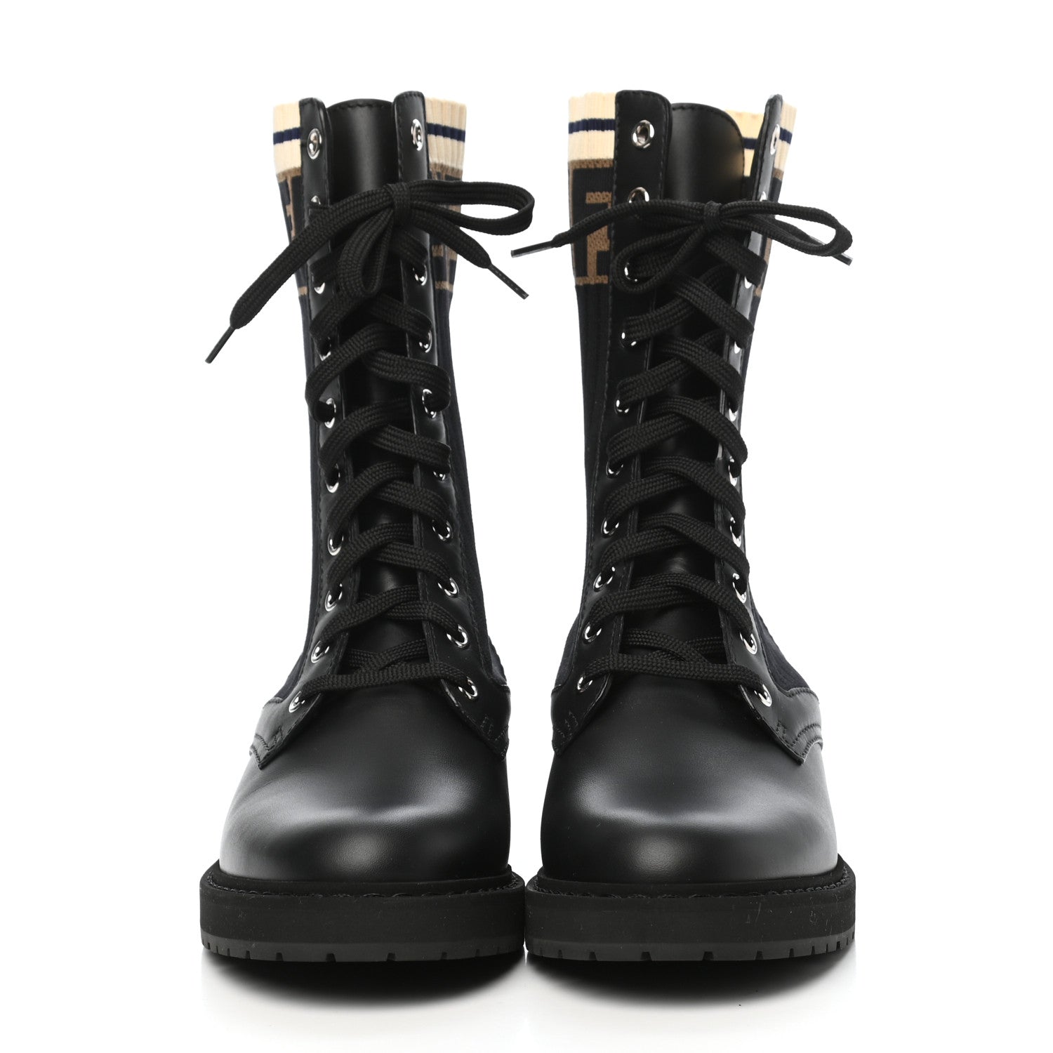 Fendi Calfskin Stretch Fabric Rockoko Biker Boots 38 Tobacco Black Marino 2 of 6