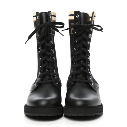 Fendi Calfskin Stretch Fabric Rockoko Biker Boots 38 Tobacco Black Marino 2 of 6