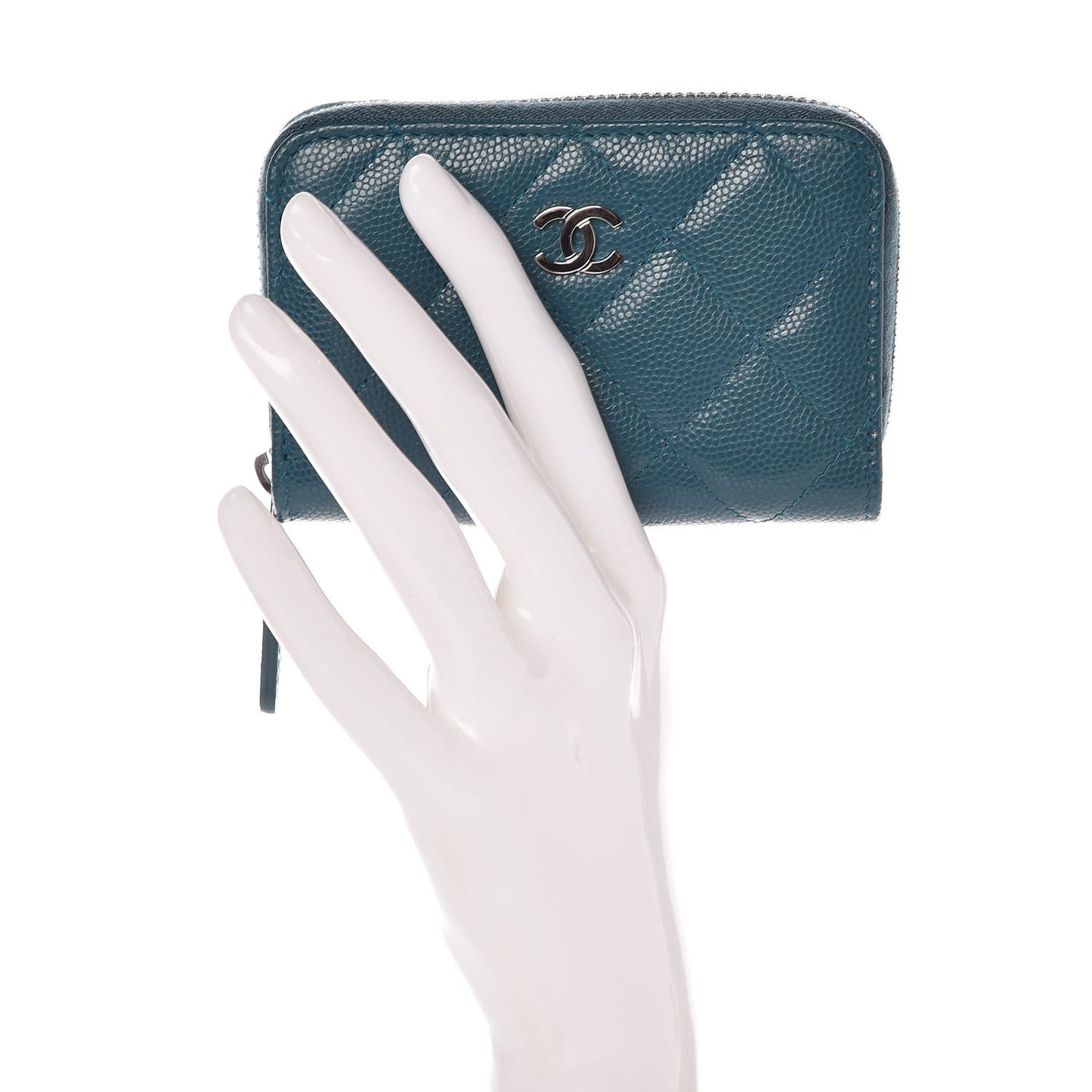 Caviar Quilted Zip Coin Purse Dark Turquoise